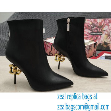 Dolce & Gabbana Thin Heel 10.5cm Leather Ankle Boots Black with Baroque DG Heel 2021